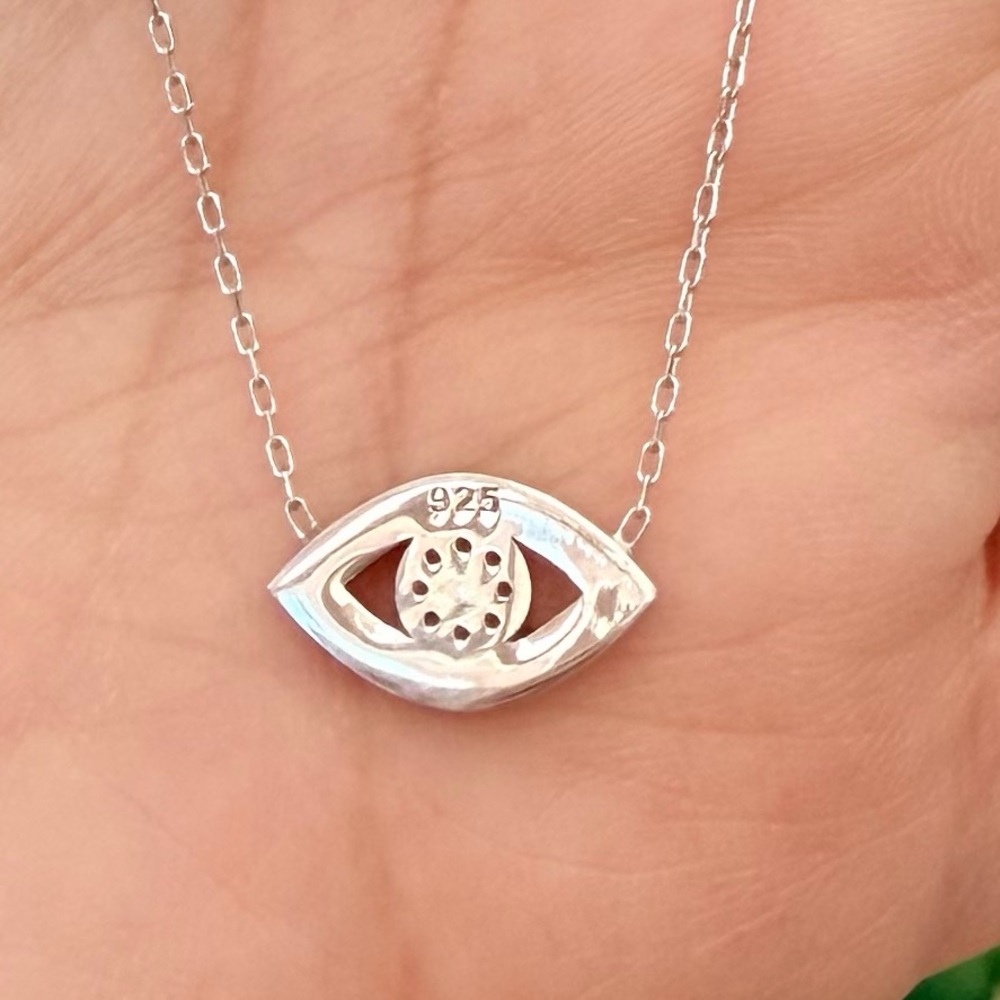 Dainty Sterling silver Evil Eye Necklace 18” 1pc - Picture 5 of 7